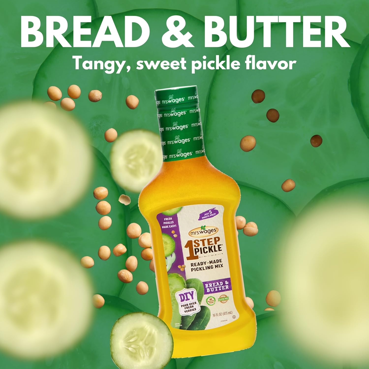 Detalle 2 de Mrs. Wages 1 Step Bread and Butter Pickling Mix, Six 16 fl oz Bottles