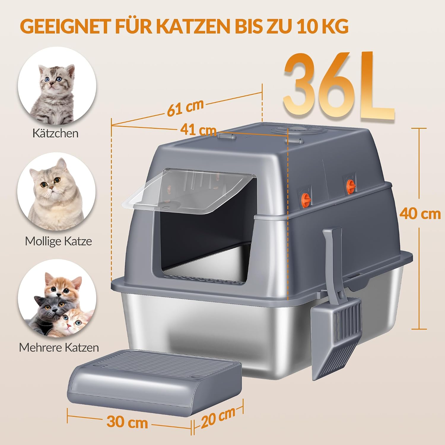 Thumbnail 5 de Fobyfurny FPLB203SG2 Edelstahl-Katzenklo 61 cm
