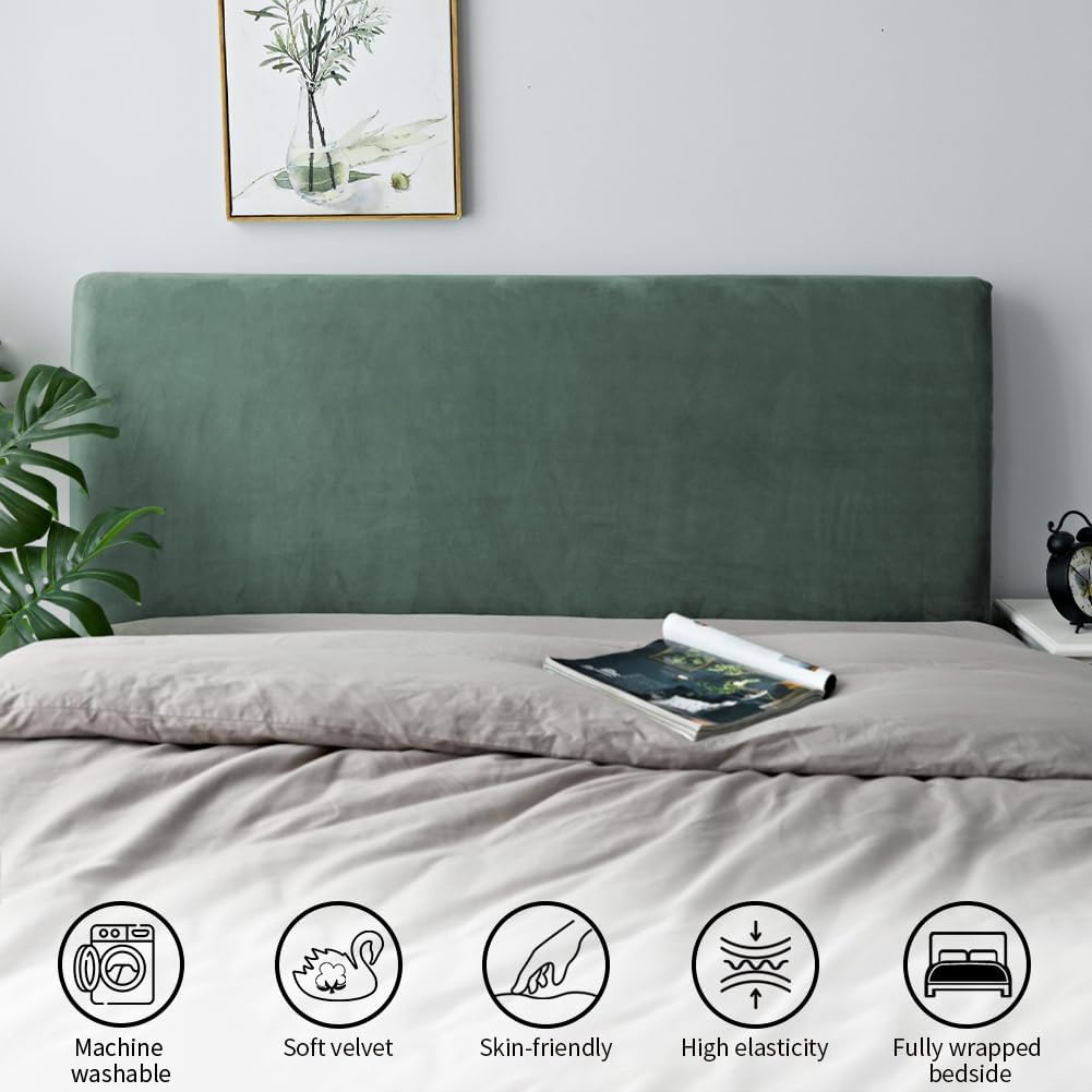 Detalle de Caijin copertura per testiera in velluto elasticizzato Verde Cipresso (150-170 cm)