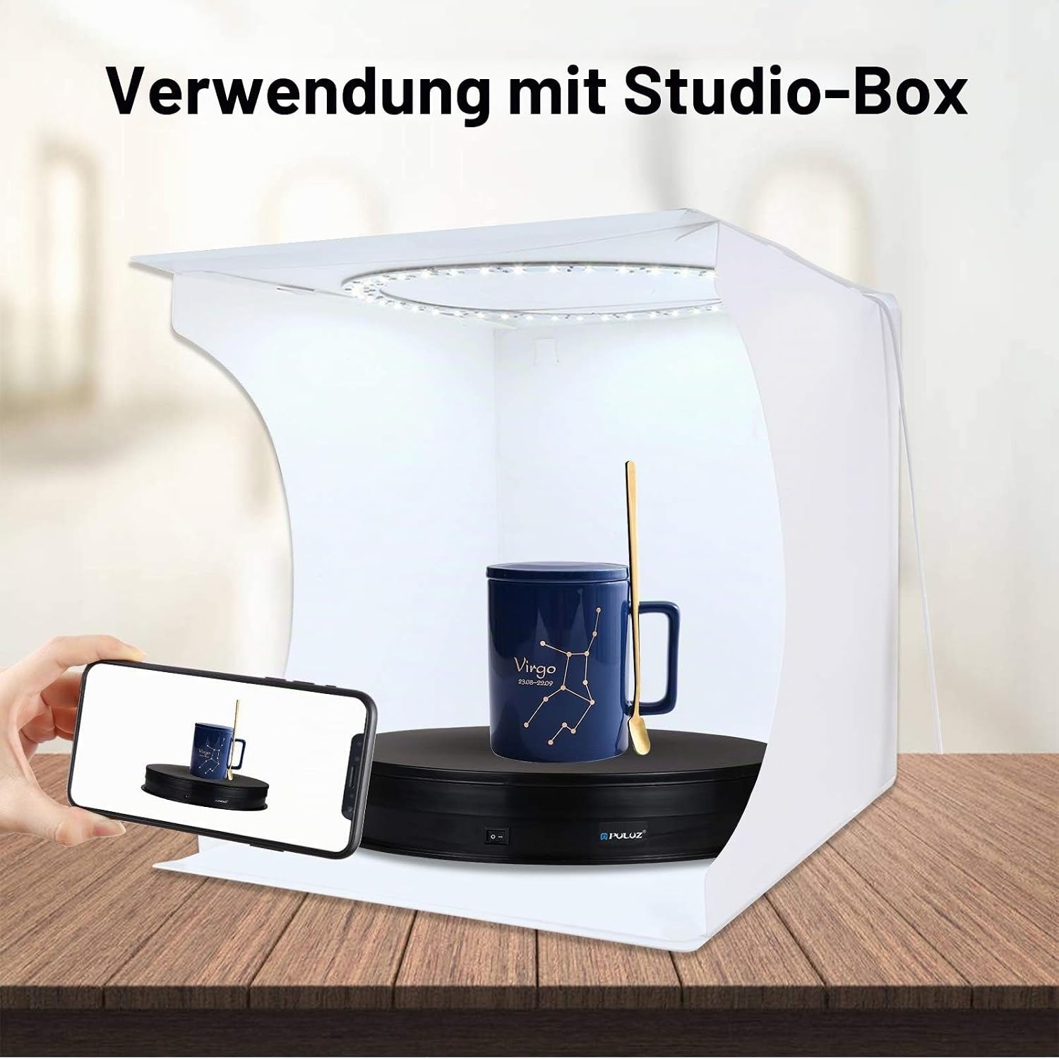 Thumbnail 6 de PULUZ 360 Grad Drehbarer Plattenspieler – 28 cm Drehteller mit Motor, USB-Betrieb