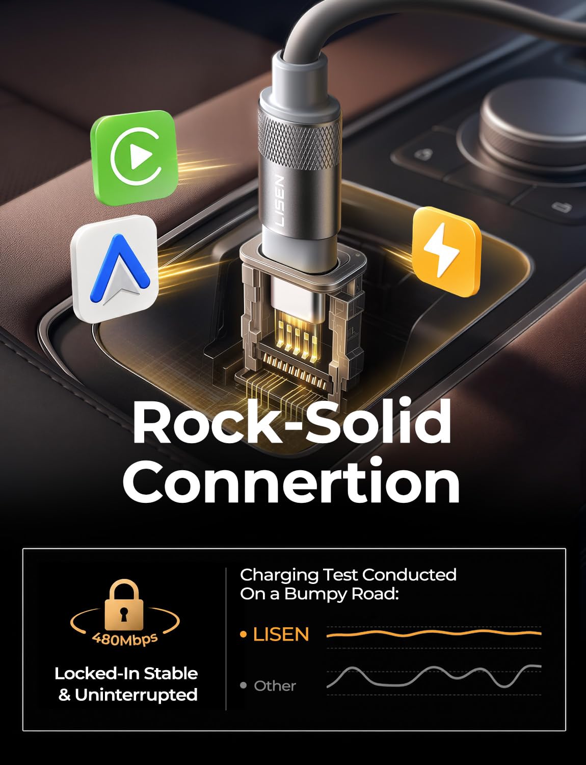 Detalle de LISEN Coiled USB-C Cable, Short Neat 2 Pack: 60W USB-C to USB-C Fast Charging for CarPlay & Android Auto
