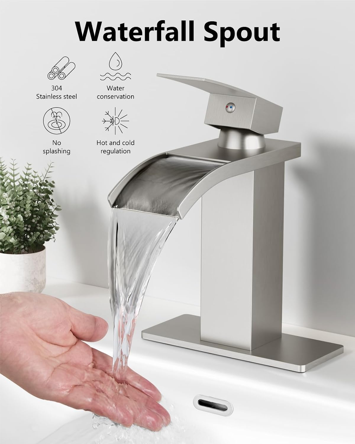 Detalle de GBBNE Waterfall Bathroom Faucet, Brushed Nickel, Single Handle