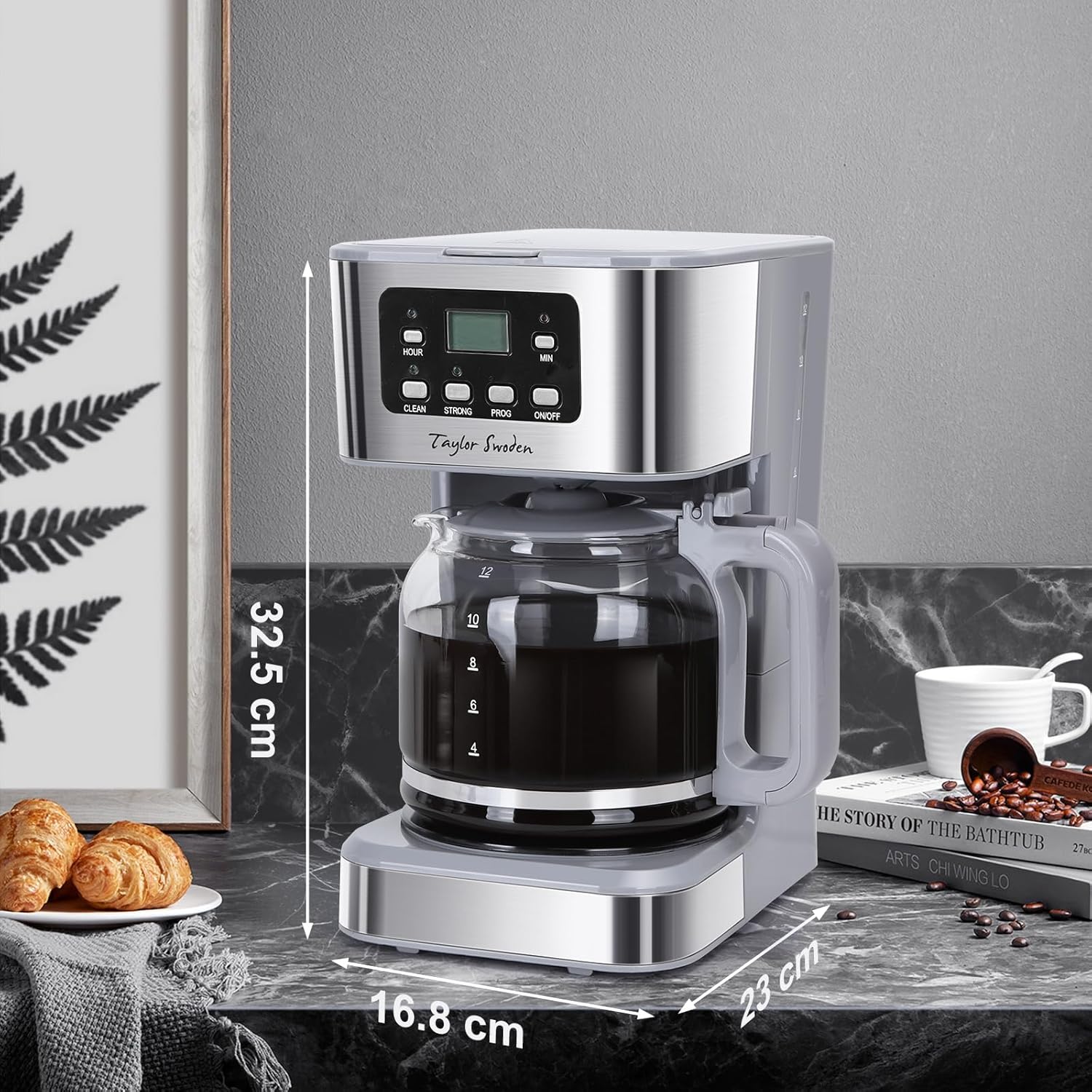 Detalle de Taylor Swoden 950W Kaffeemaschine mit Timer – 1,5 l, BPA-frei, Grau (Pewter)