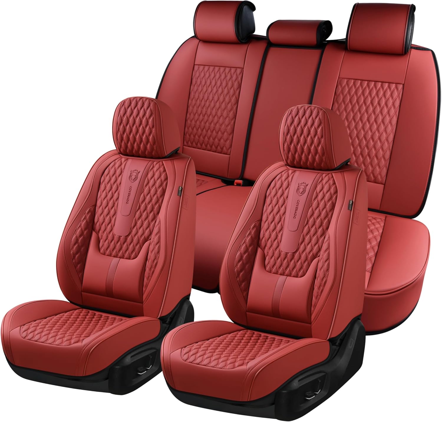 Detalle de Coverado Car Seat Covers Full Set with Red Nappa Leather, Lumbar Support & Universal Fit