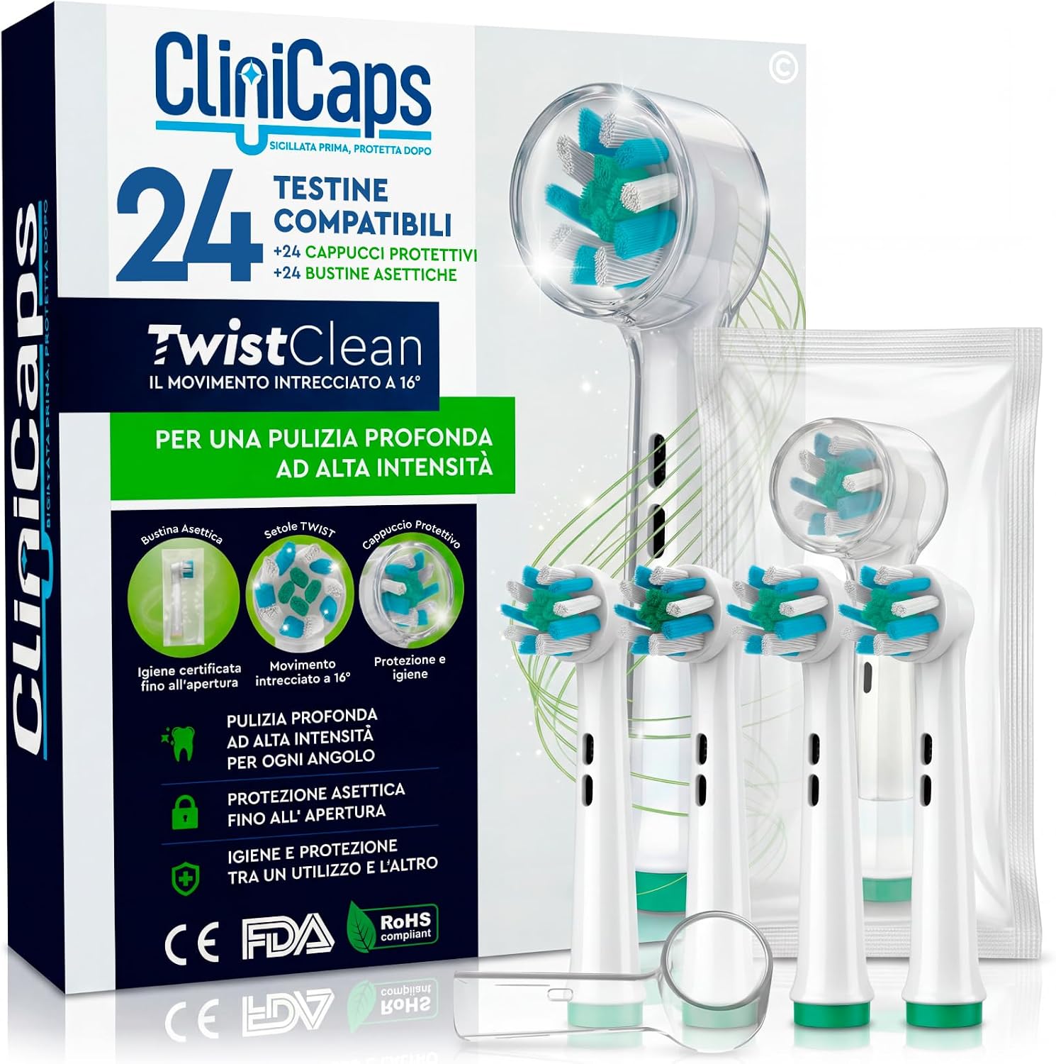 Thumbnail 6 de 24 Testine Spazzolino Elettrico AngleAct Ricambio Compatibile con Oral-B: protezione, igiene e pulizia profonda