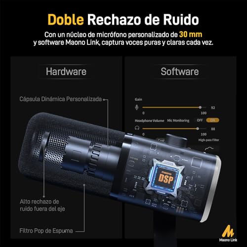 Detalle 2 de MAONO PD100X: Microfono Gaming Dinámico USB/XLR para Streaming y Podcasting