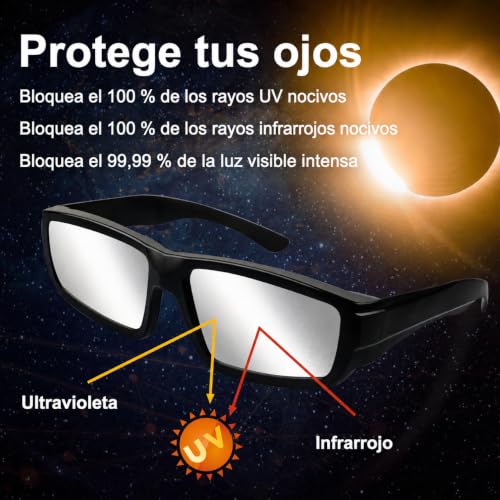 Detalle de Keyaluo gafas eclipse solar homologadas con 3 lentes de plástico duradero