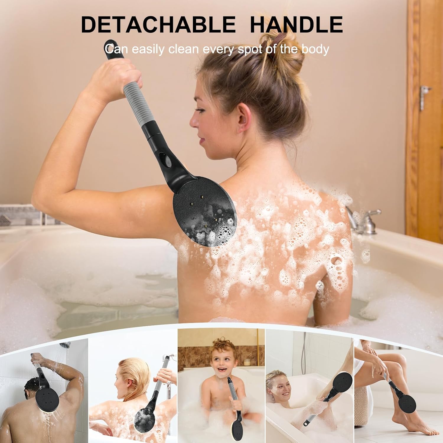 Detalle de BTideas Non-Slip Shower Back Scrubber, 21.7 Inch Detachable Bath Brush
