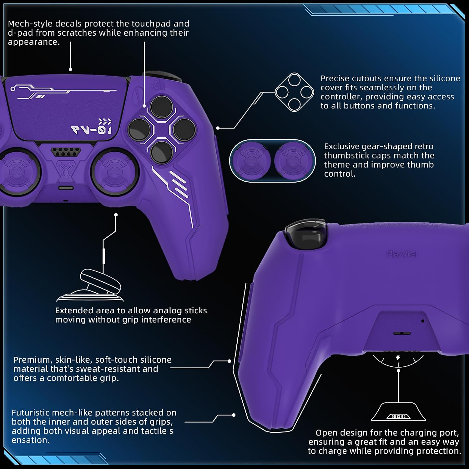 Detalle 2 de playvital Mecha Edition silicone cover for PS5 controller