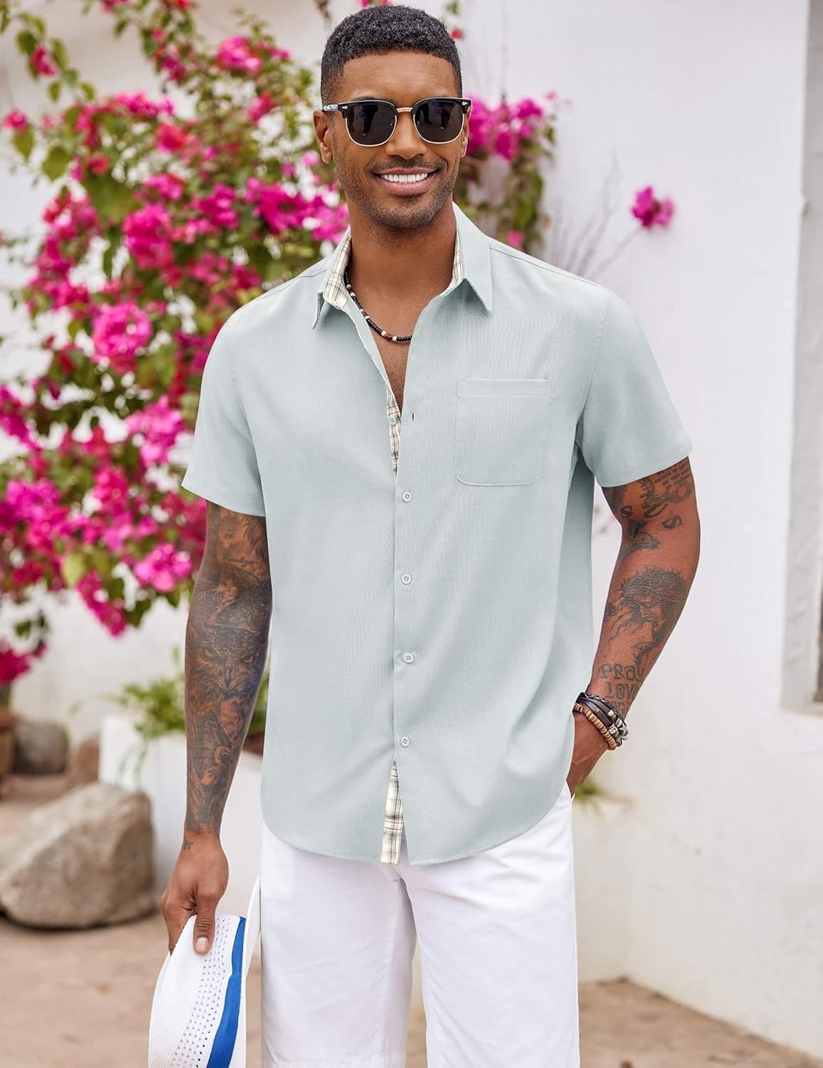 Thumbnail 1 de COOFANDY Men's Short Sleeve Button Down Shirt with Pocket — Lightweight Beach Vacation Essential