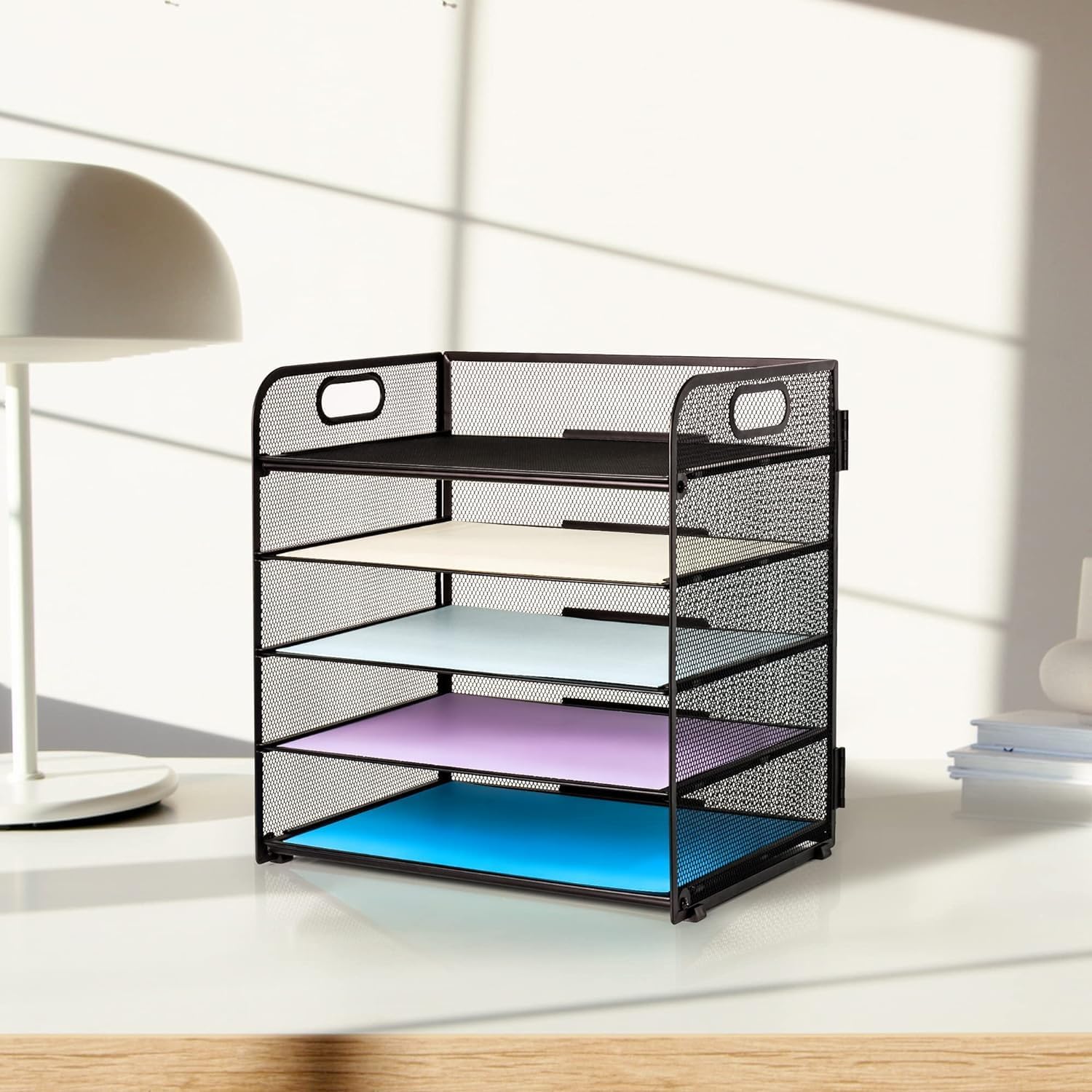 Thumbnail 6 de SUPTIDY 5-Tray Paper Organiser with Handle (Mesh Desk File Organiser) – A4, Black