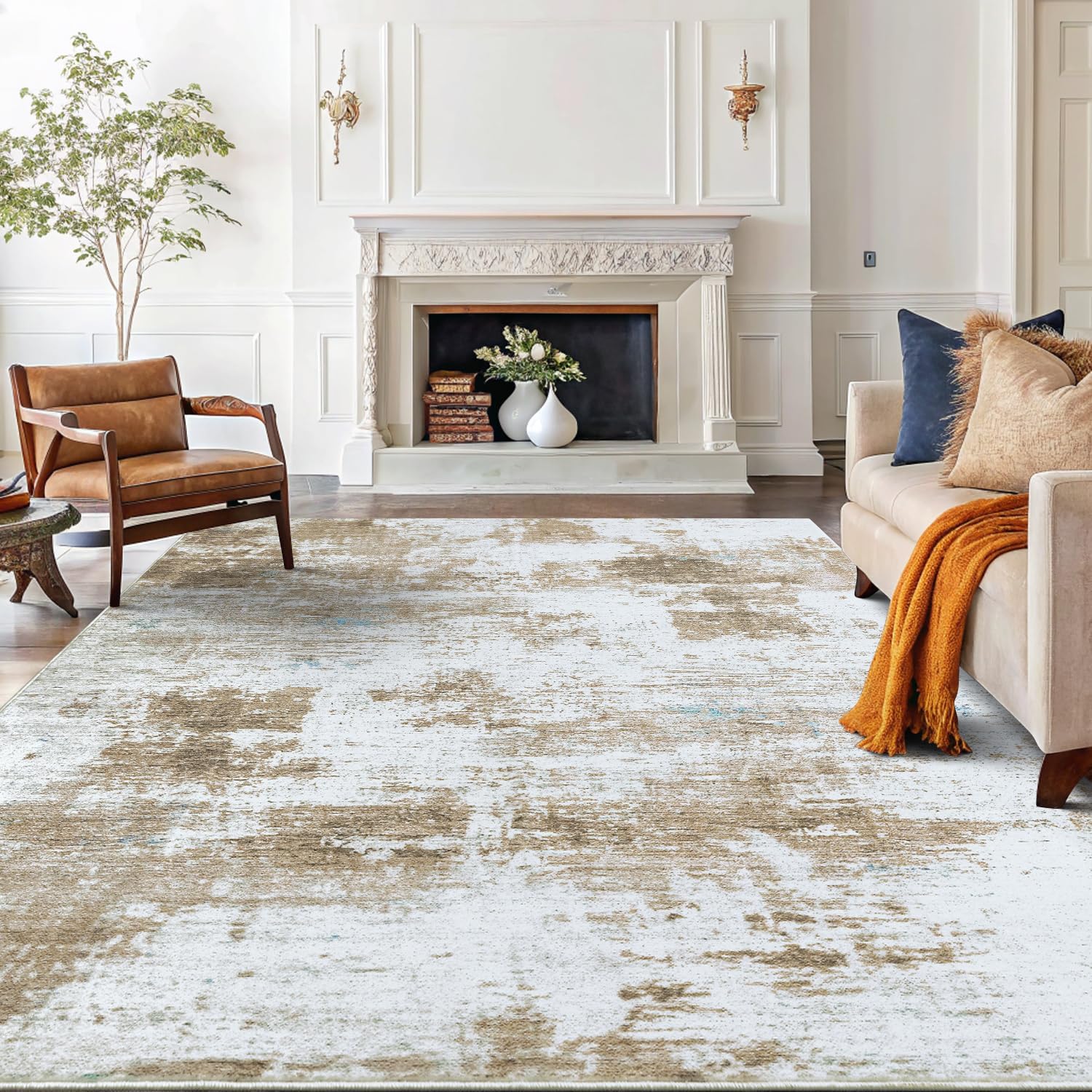 Thumbnail 1 de smiry Modern Abstract Area Rug 160x220cm in Gold