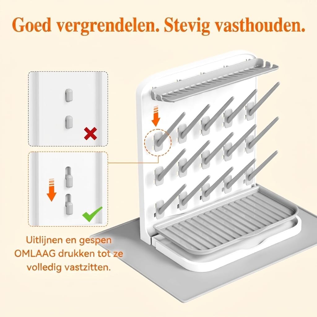 Detalle de Lifewit 24445 flessendroogrek met 15 pennen, lekbak en droogmat