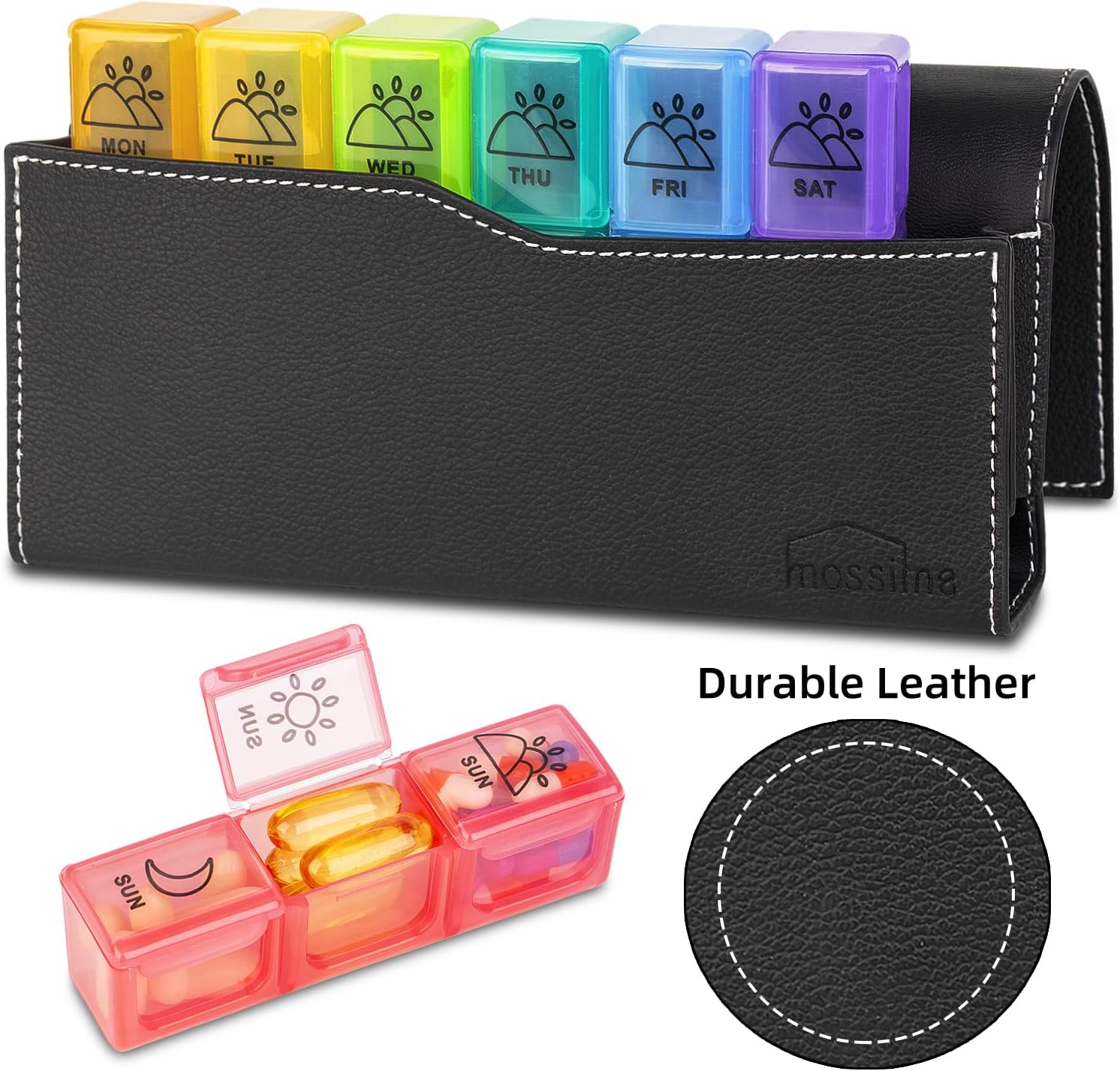 Detalle 2 de Weekly Pill Boxes 3 Times a Day — 7 Day Pill Organiser in a Magnetic PU Leather Case
