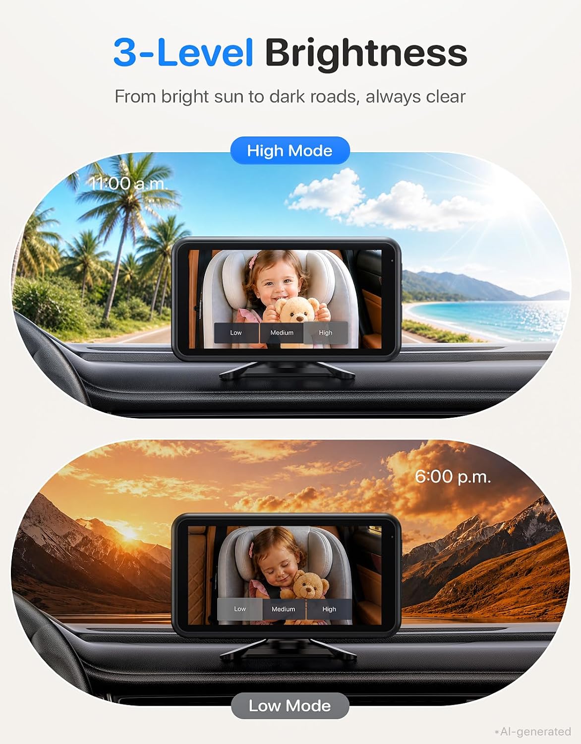 Thumbnail 5 de BM5PRO 7.2" 1080P HD Dual Car Camera Baby Monitor for 2 Kids (Split Screen, IR Night Vision)
