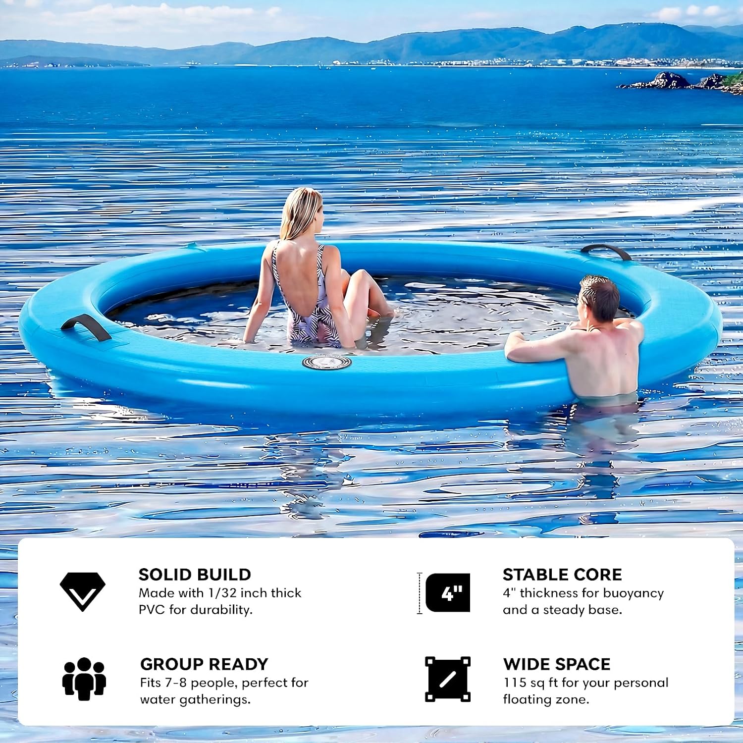 Detalle de Danrelax 12x12 ft Round Inflatable Floating Dock with Sunchill Ring