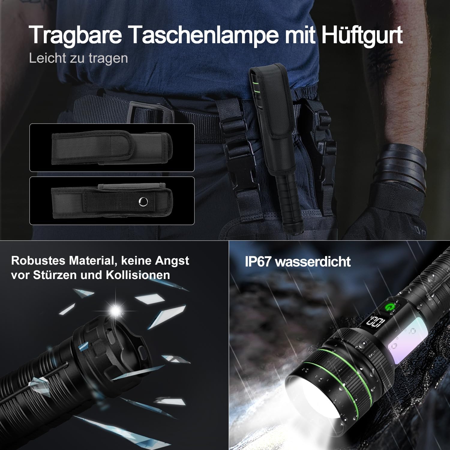 Thumbnail 4 de KZK wiederaufladbare Taschenlampe D6 (990.000 Lumen), USB-aufladbar, zoombar, IP67 – für Outdoor & Notfälle