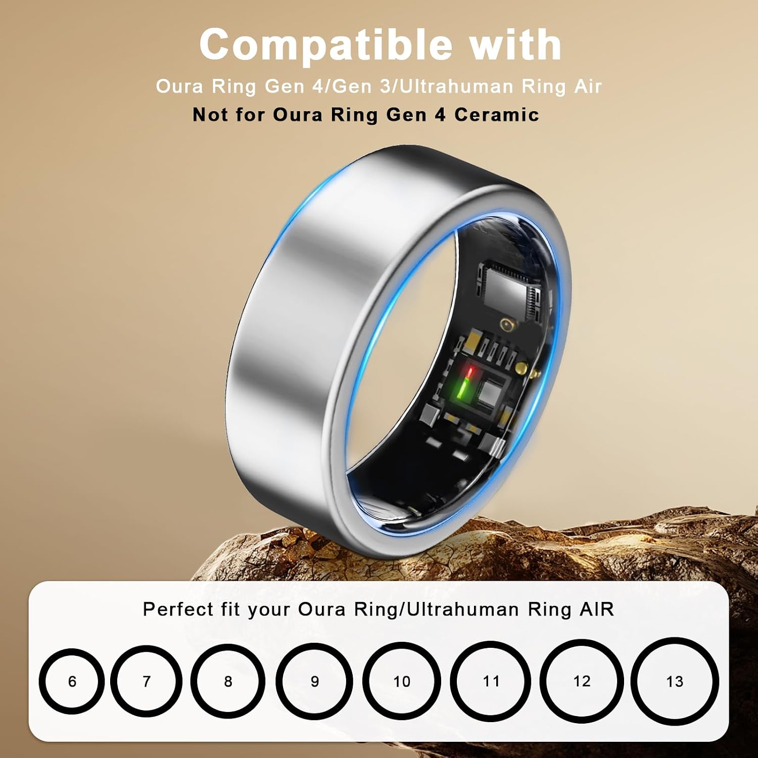 Detalle de 3 Pack TPU Ring Covers for Oura Gen 3/4 and Ultrahuman – Silver Finish, Size 8