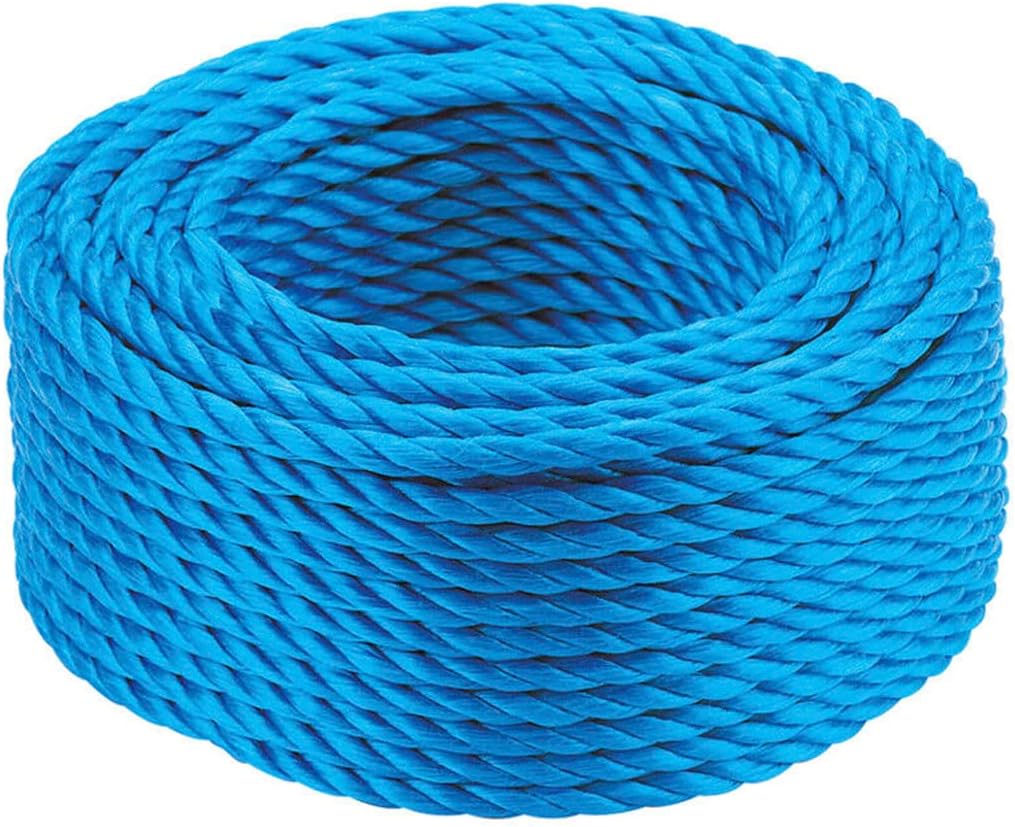 Blue 6mm polypropylene rope (30m) with 530kg maximum breaking load – hard-wearing 3-strand split film cord
