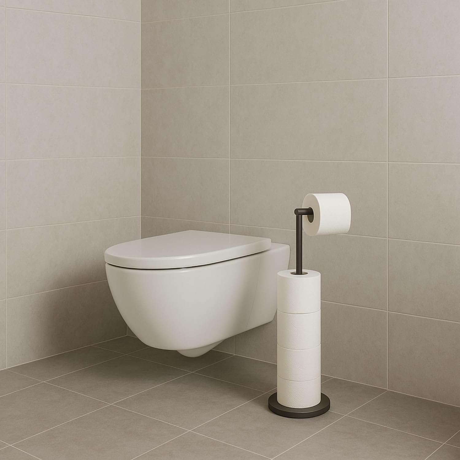 Thumbnail 1 de Minismus Porte-papier toilette sur pied noir (support + réserve pour 4 rouleaux)