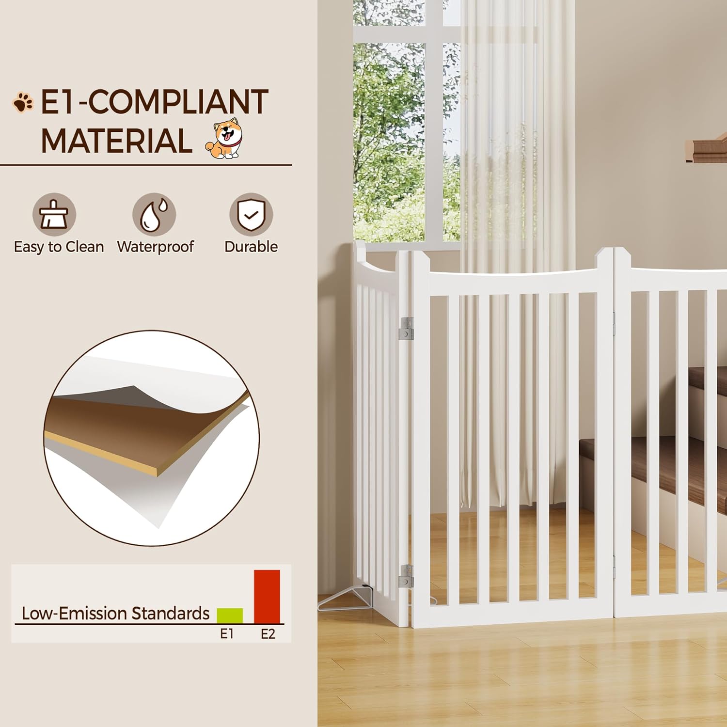 Thumbnail 6 de Yaheetech cancellletto pieghevole di sicurezza per cani in legno a 4 pannelli (201,5 × 90,5 cm) bianco