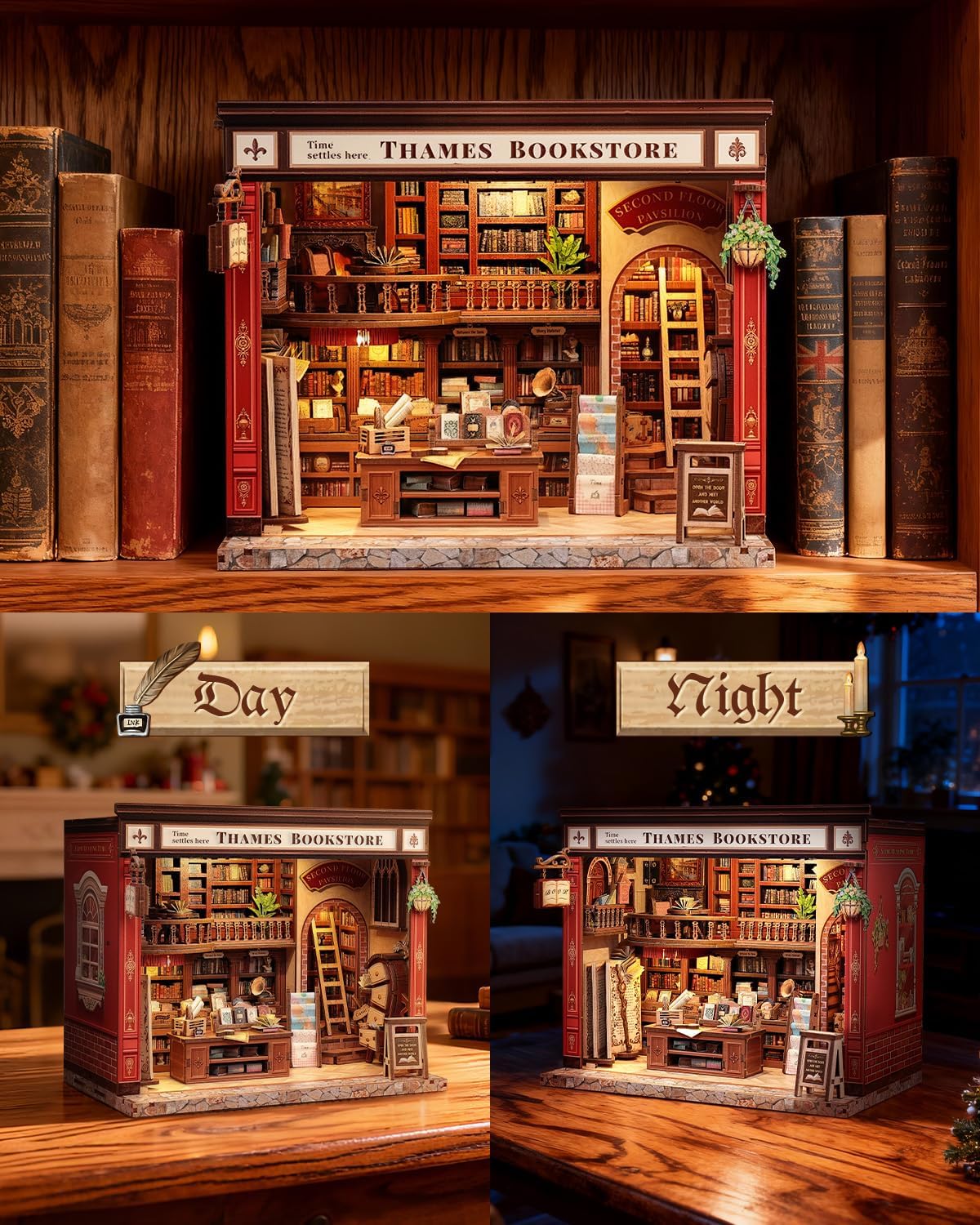 Thumbnail 4 de CUTEBEE Puzzle 3D Librairie Magique Britannique Book Nook (Thames Bookstore) – maison de poupée DIY à monter avec LED