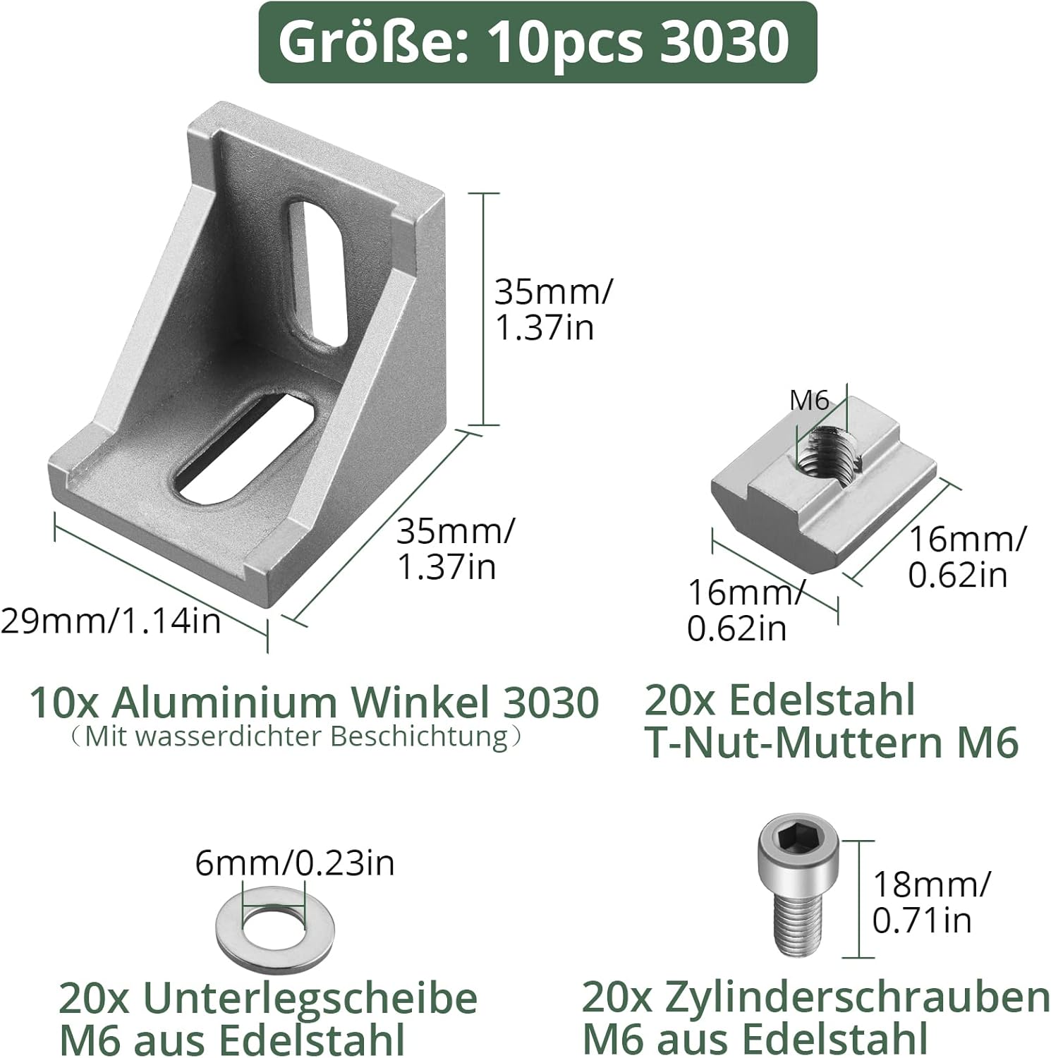 Thumbnail 1 de EYPINS Befestigungsmaterial Winkel 30x30 – 10 Stück, 90° Eckwinkel aus Aluminium mit Nut 8, wasserdicht & rostfrei, inkl. Edelstahl-Befestigungssatz
