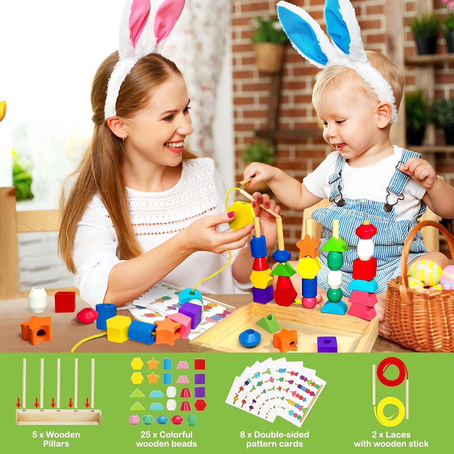 Detalle 2 de Chithor Jeux Montessori 3 en 1 Perles et Empilage 🎲