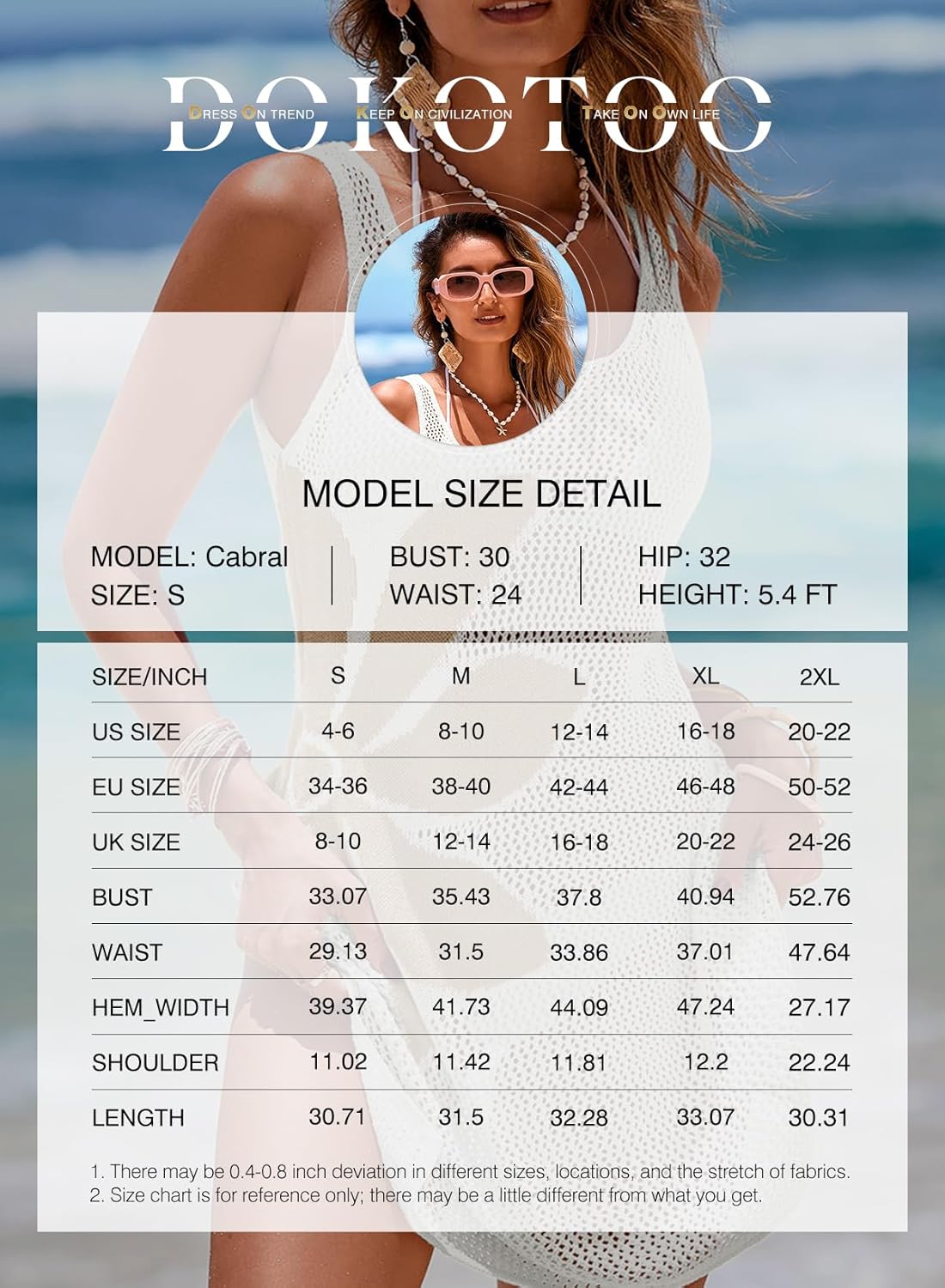 Thumbnail 4 de Dokotoo floral crochet beach cover-up dress (slim fit, side split, U-neck)