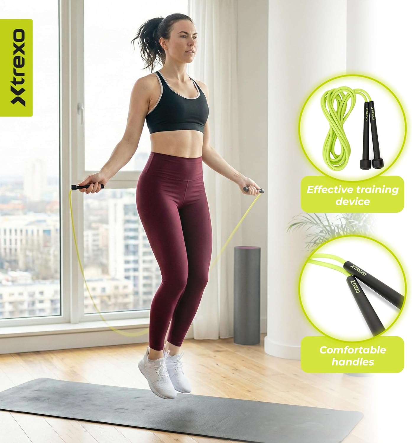 Detalle de TREXO Basic Corde à sauter Fitness – longueur ajustable jusqu’à 275 cm, légère et confortable