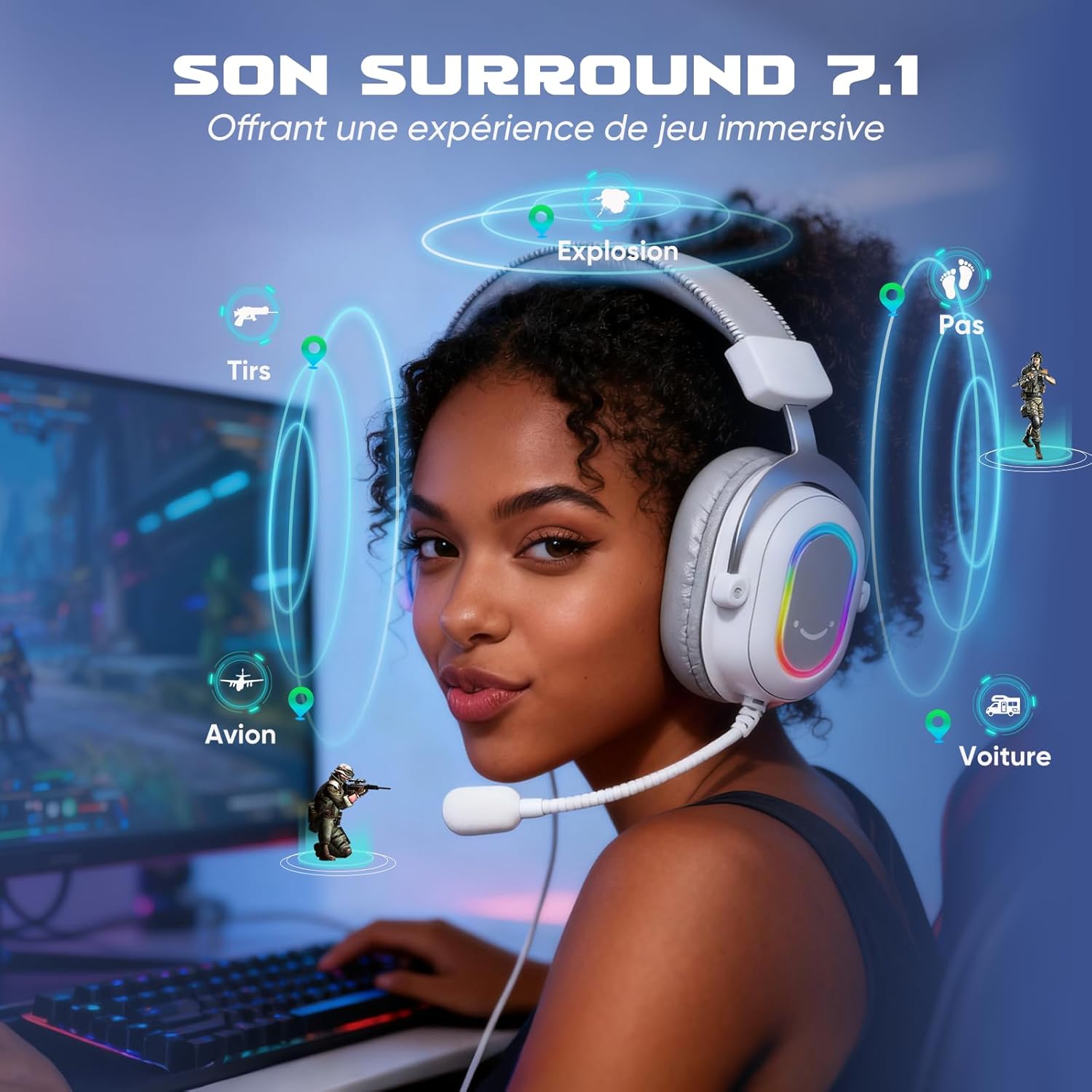 Thumbnail 1 de FIFINE H6 : casque gamer PC avec micro amovible et son surround virtuel 7.1 USB