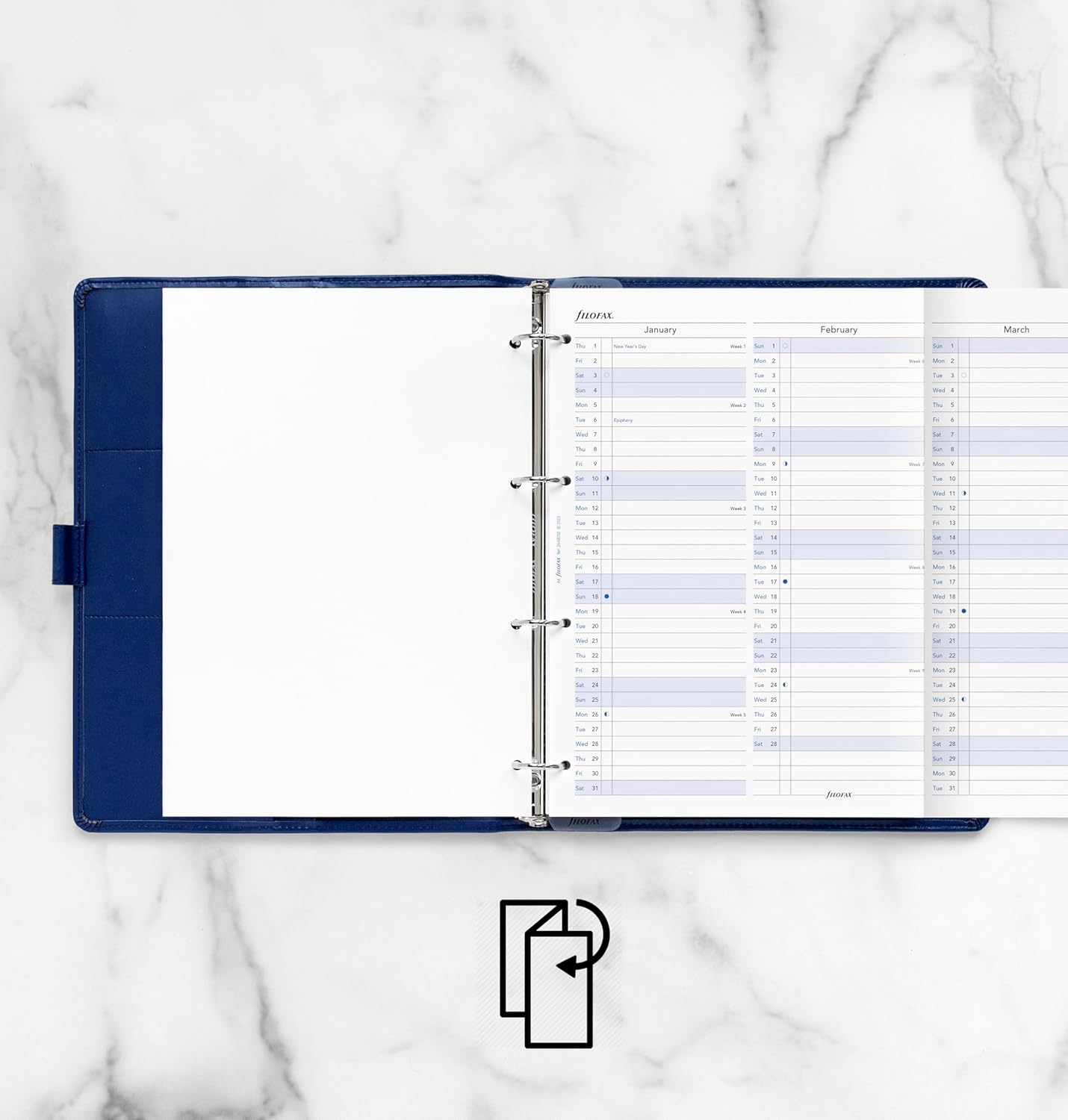 Detalle 2 de Filofax Planning annuel A4 (multilingue) 2026 – Recharge papier 210 x 297 mm (100 g/m²)