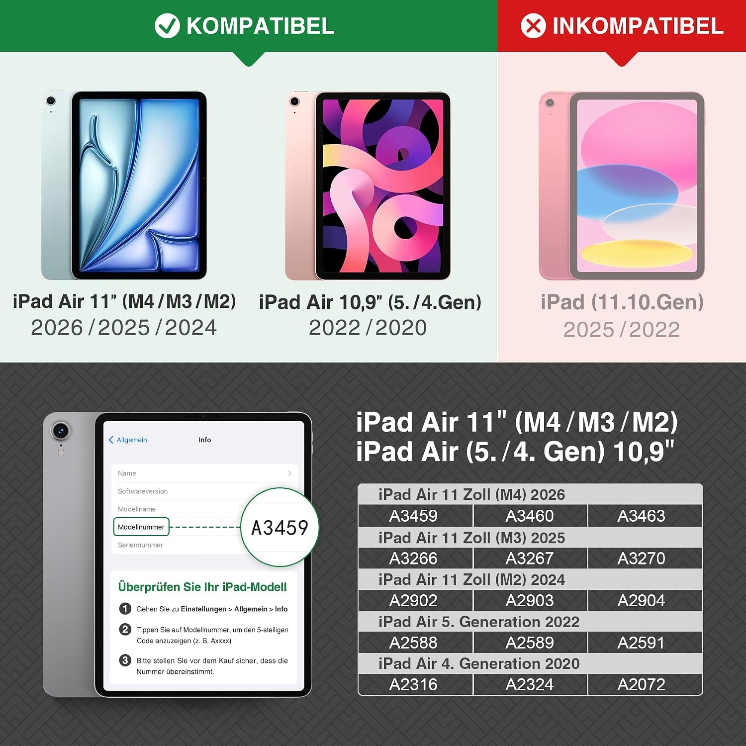 Detalle de KingBlanc Schutzhülle für iPad Air 11" mit Stifthalter – veganes Saffiano-Leder, Auto Sleep/Wake, Schwarz