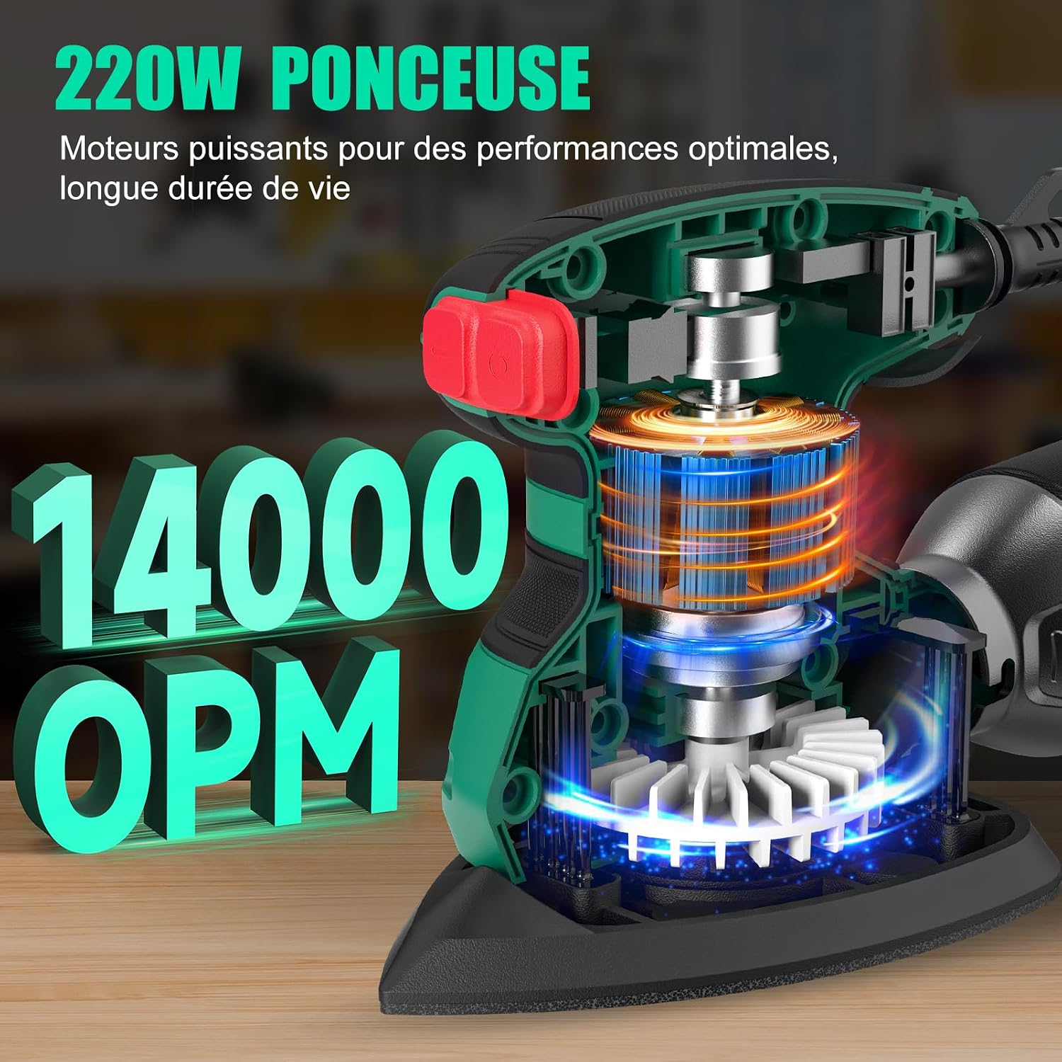 Thumbnail 1 de SORAKO Ponceuse Électrique 220W 14000 OPM – Poncer dans les espaces restreints avec sac à poussière et 16 feuilles