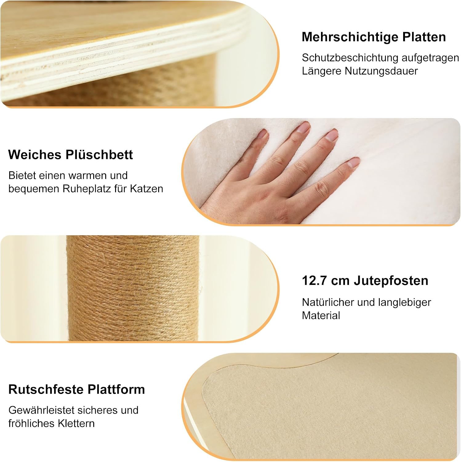 Detalle de FUKUMARU Kratzbaum mit 6 Etagen bis zur Decke, wandmontiert, beige