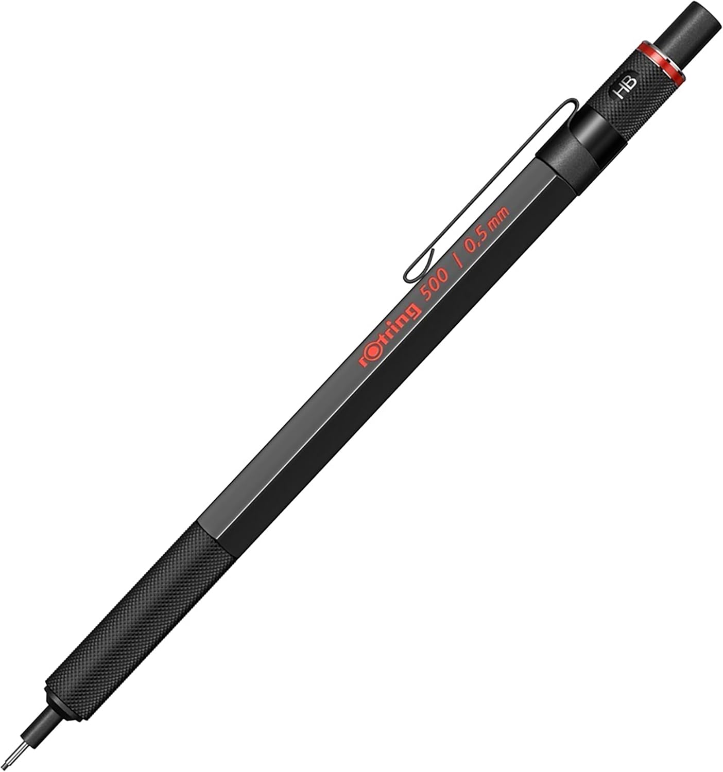 Detalle de ロットリング 500 メカニカルペンシル 0.5mm ブラック、滑り止めメタルグリップと軽量樹脂ボディ