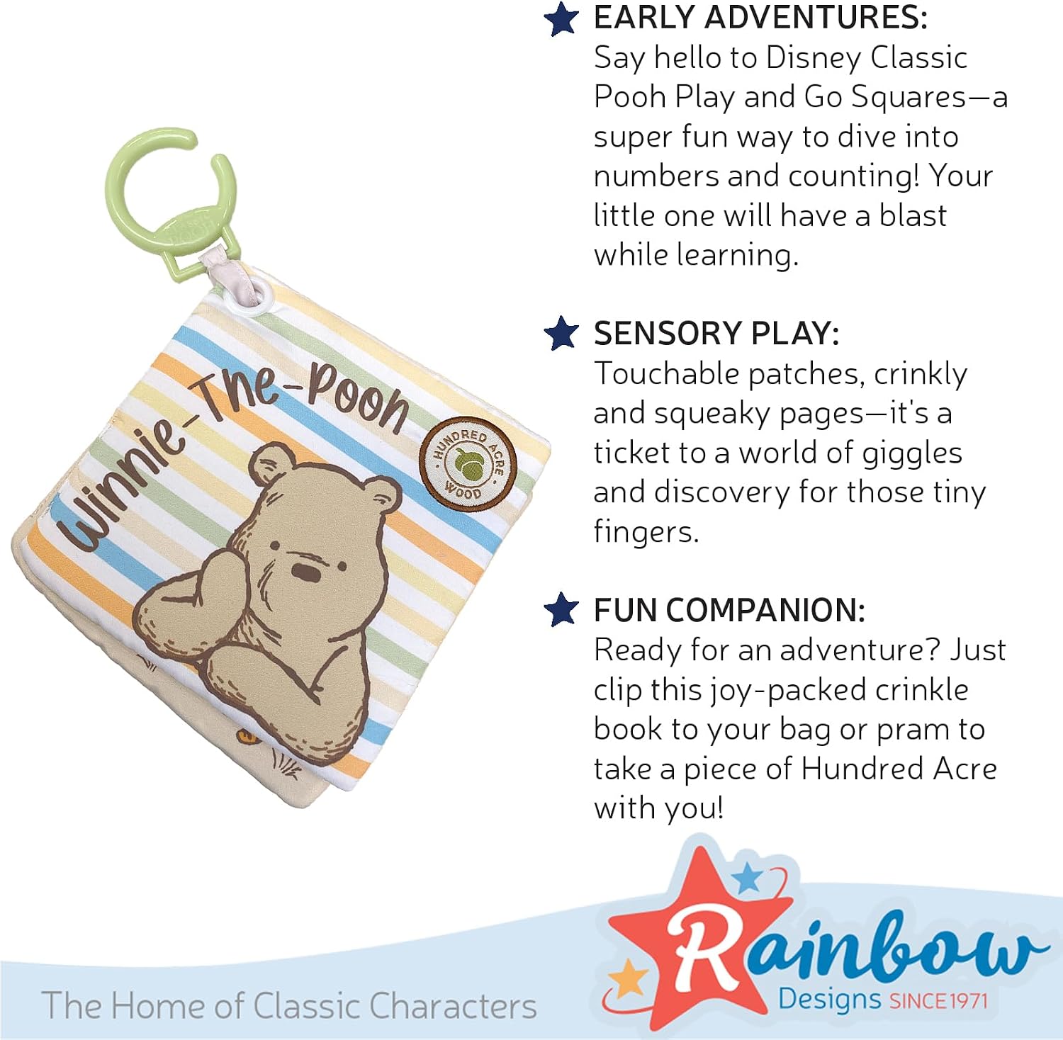 Detalle 2 de Rainbow Designs Disney Winnie the Pooh Baby Cloth Book (Touch and Feel Play & Go Square Book)