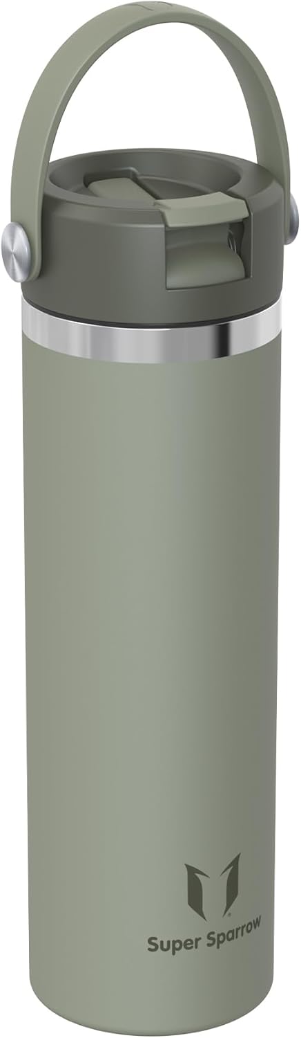 Detalle de Sparrow Trinkflasche Edelstahl 750ml – Weiter Öffnung SwivelSip mit Strohhalm