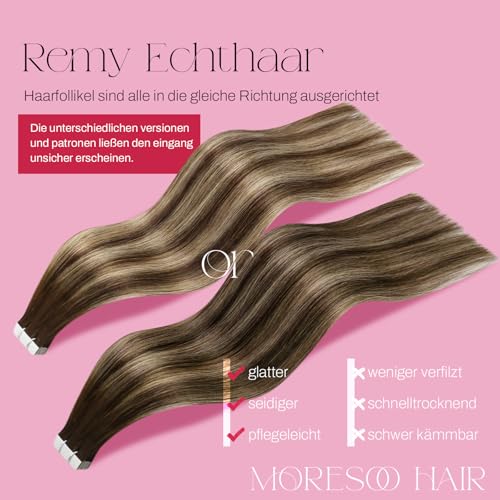 Detalle 2 de Moresoo Tape-in Extensions Echthaar 55 cm, 20 Stk. 💇♀