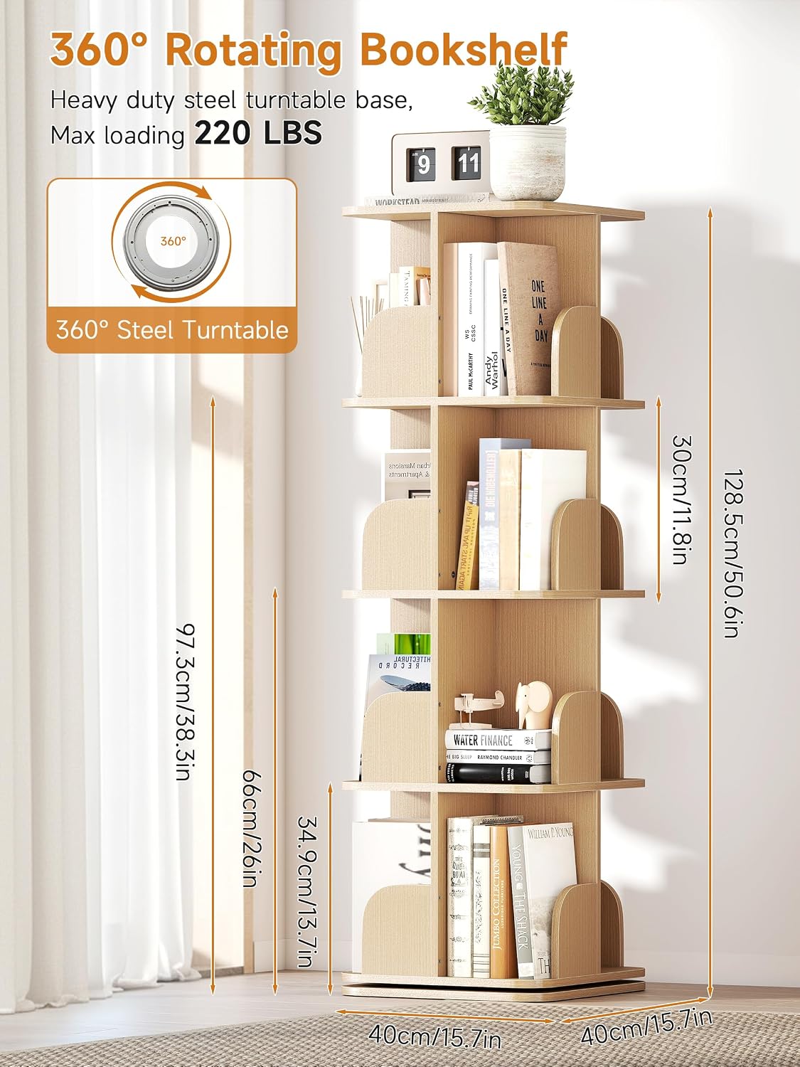 Thumbnail 1 de yeshine 4 Tier Rotating Bookshelf – Adjustable, 360° Swivel Corner Bookcase