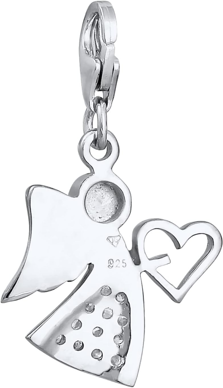 Thumbnail 2 de Nenalina Charm-Anhänger „Engel mit Herz“ aus 925 Sterling Silber mit 12 Cubic Zirkonia und Karabiner