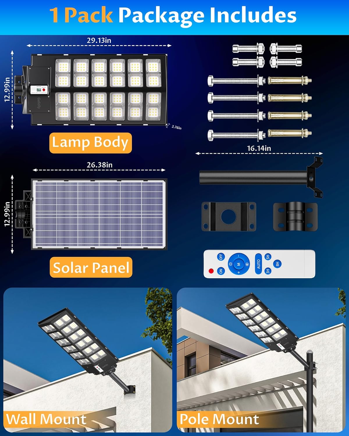 Thumbnail 5 de Gefolly Lampione Solare LED Esterno SL-6000W: Faro Stradale a Pannello Solare con Sensore di Movimento