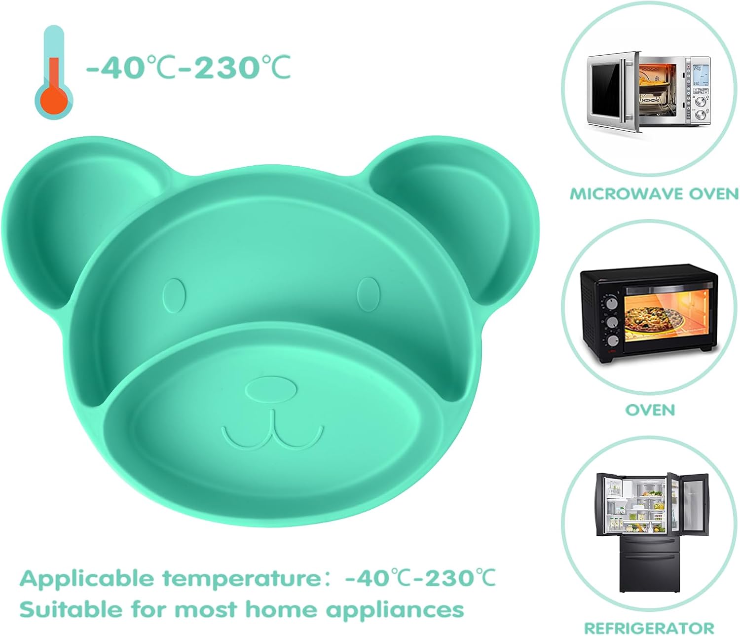 Thumbnail 3 de Vicloon Piatto per Bambini in Silicone con Ventosa e 4 Scomparti – Design Orso, Lavabile in Lavastoviglie