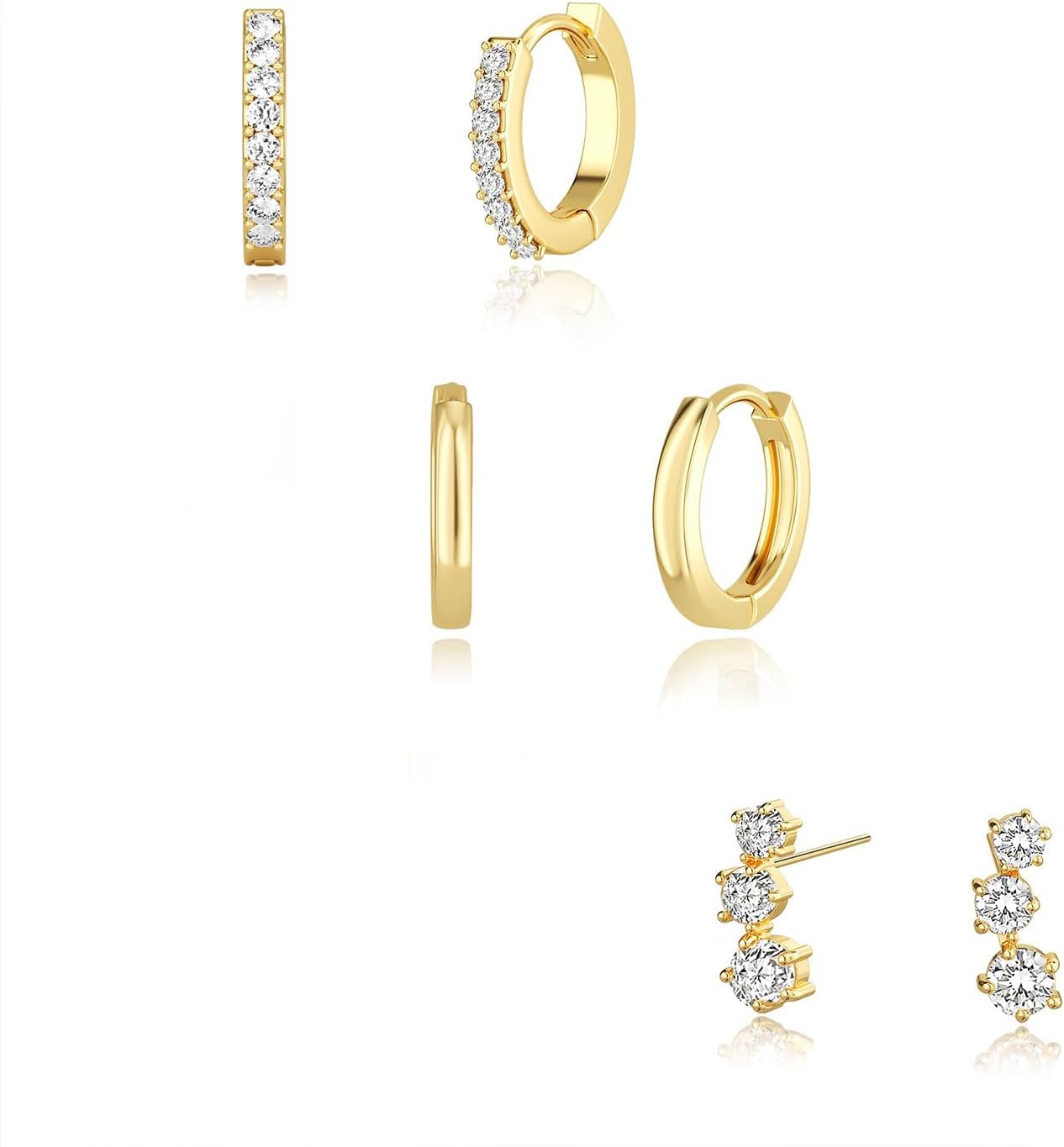 Detalle de Freekiss Gold Huggie Hoop Earrings Set, 14K Gold-Plated Brass