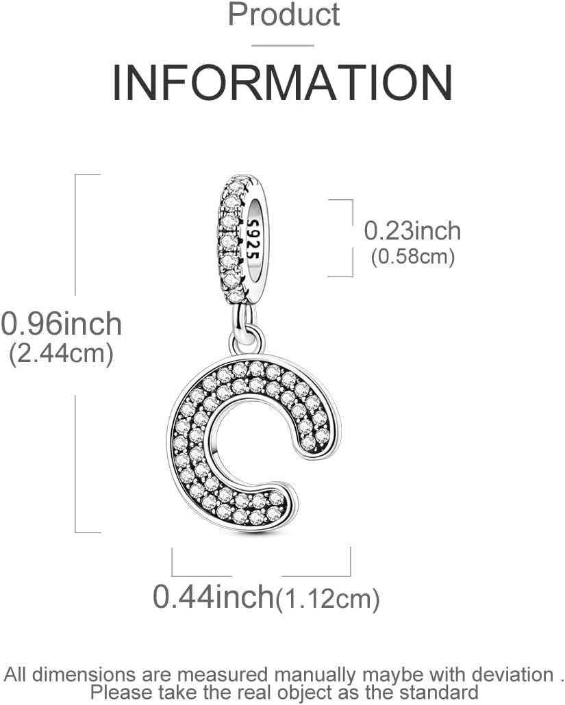 Detalle de QIKAOLA S925 Sterling Silber A-Z Buchstaben Charms – Pandora-kompatible Alphabet Anhänger aus 925er Silber