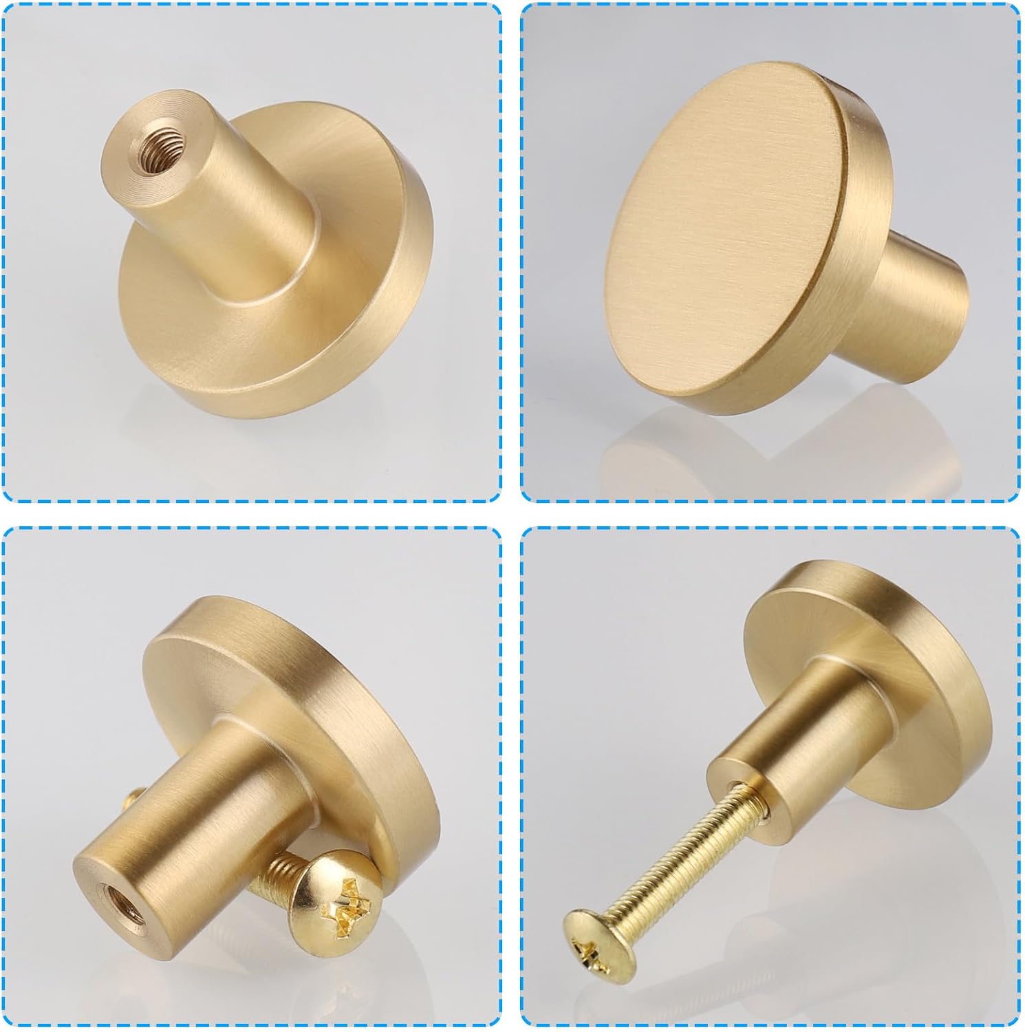 Detalle de JIZZU runda möbelknoppar i massiv mässing, guldfärgade, 28 mm, 4-pack
