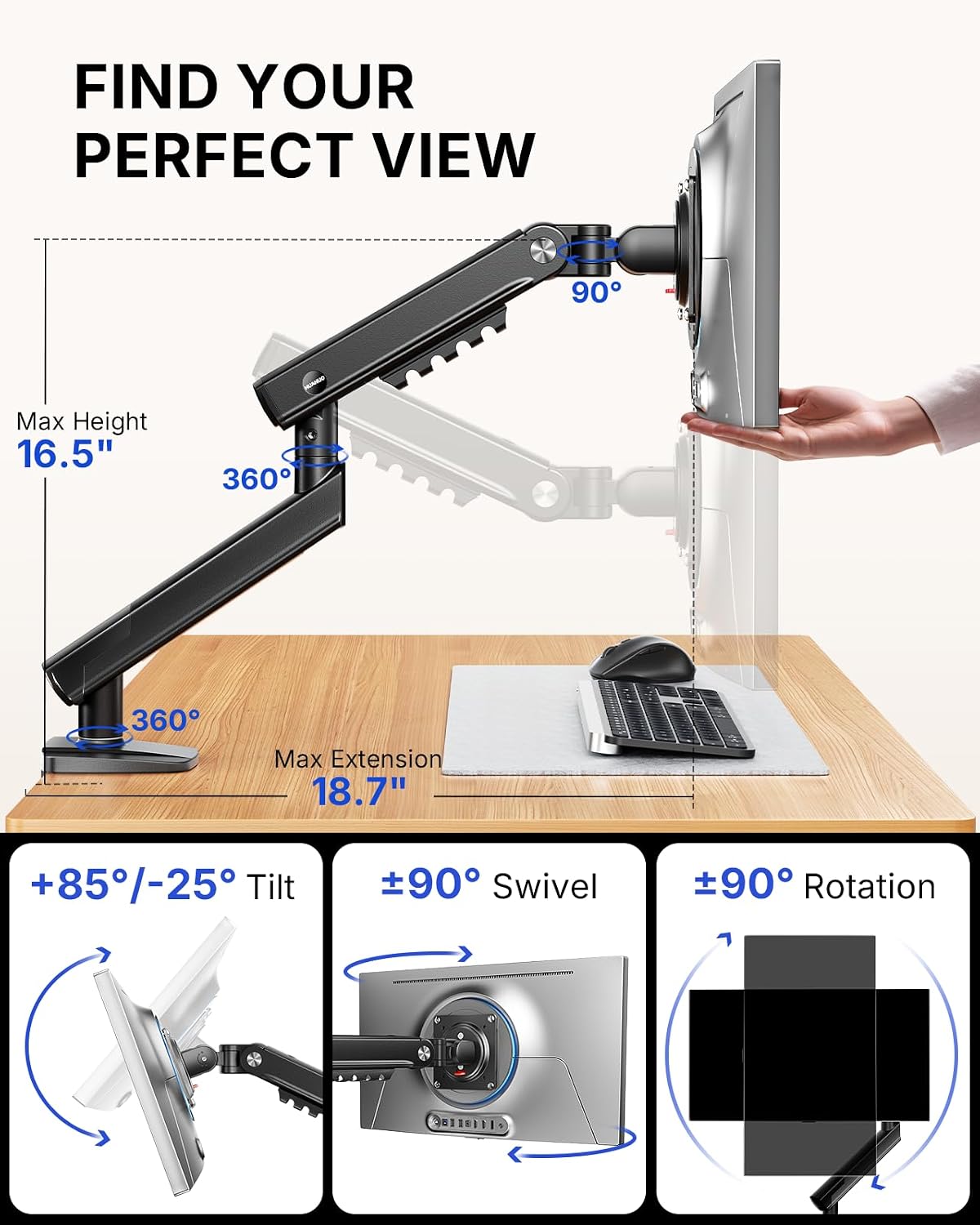 Detalle 1 de HUANUO Monitor Arm FlowLift Pro