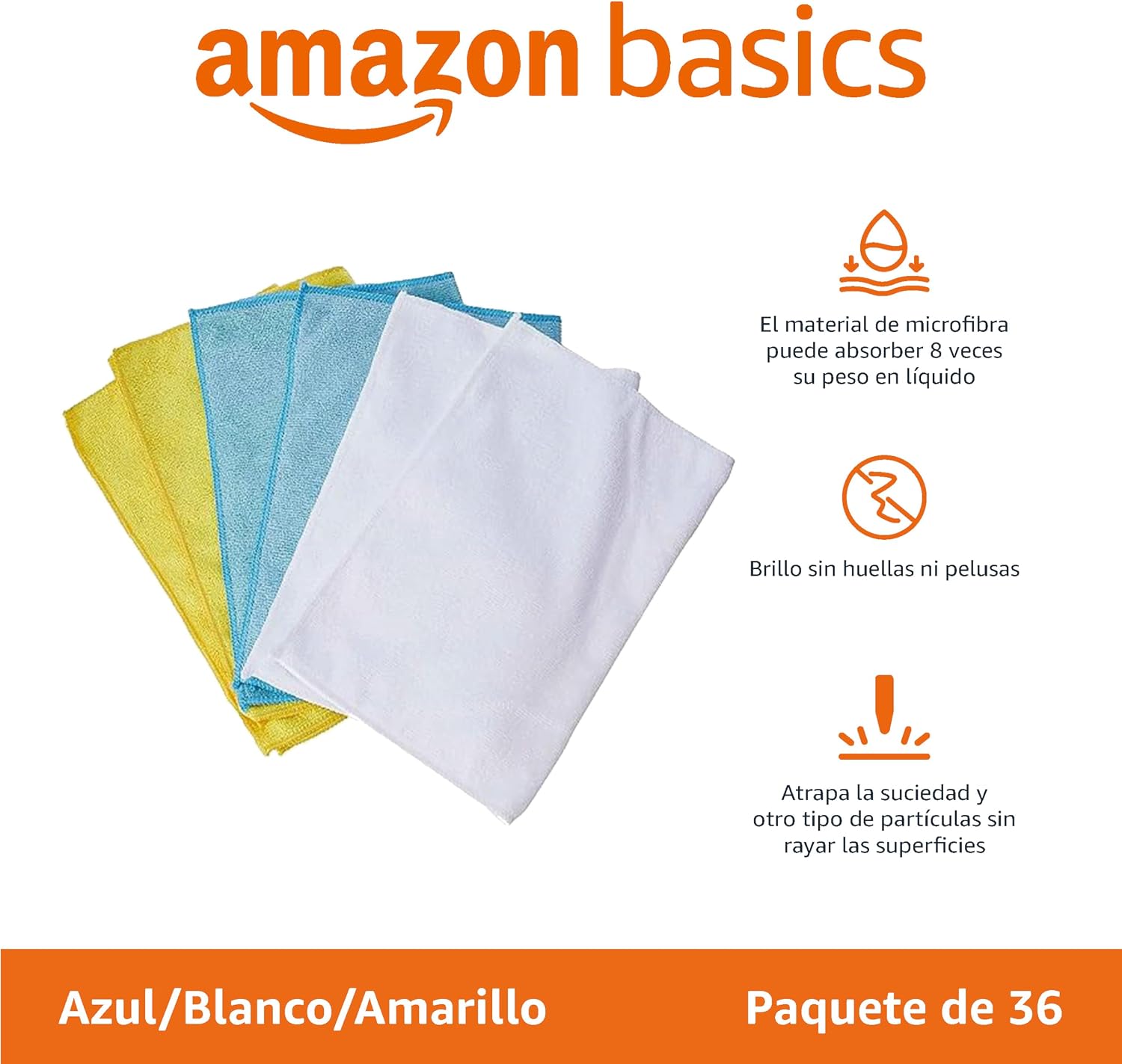 Thumbnail 1 de Amazon Basics Paño de microfibra multicolor, 36 unidades