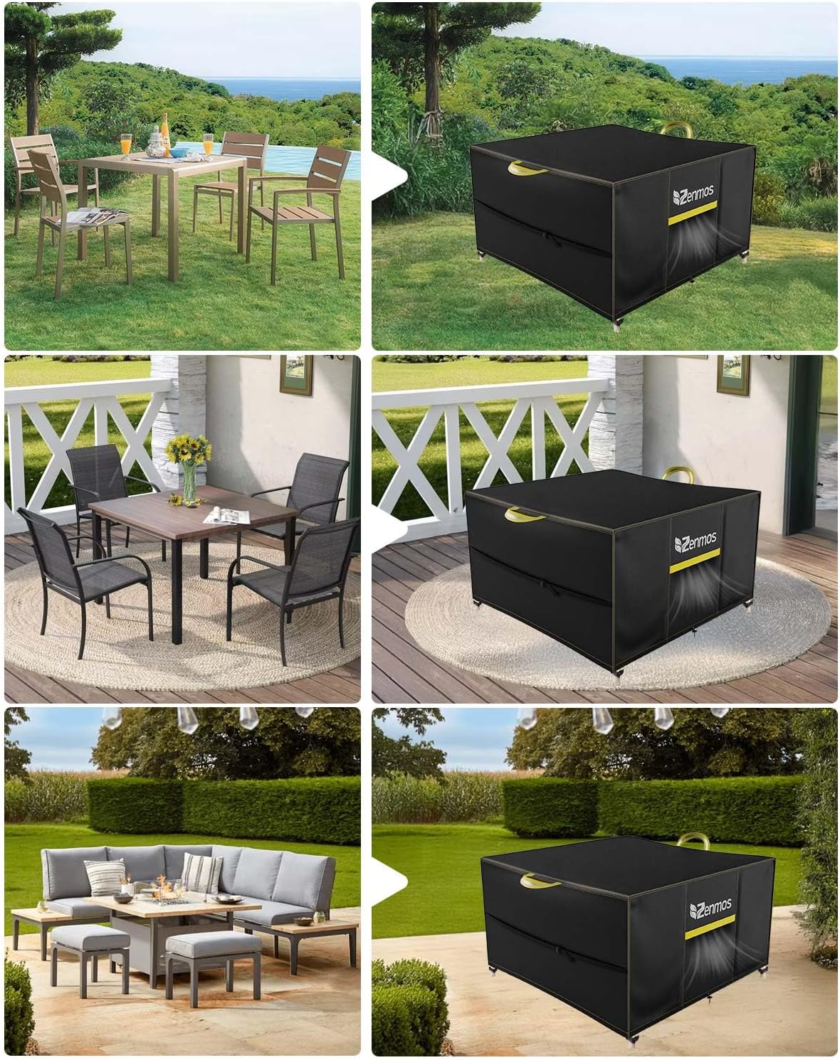 Thumbnail 5 de Zenmos Garden Furniture Cover for Outdoor Tables and Chairs – 420D Heavy Duty Oxford Fabric with Air Vent, Rectangular 125 × 125 × 74 cm