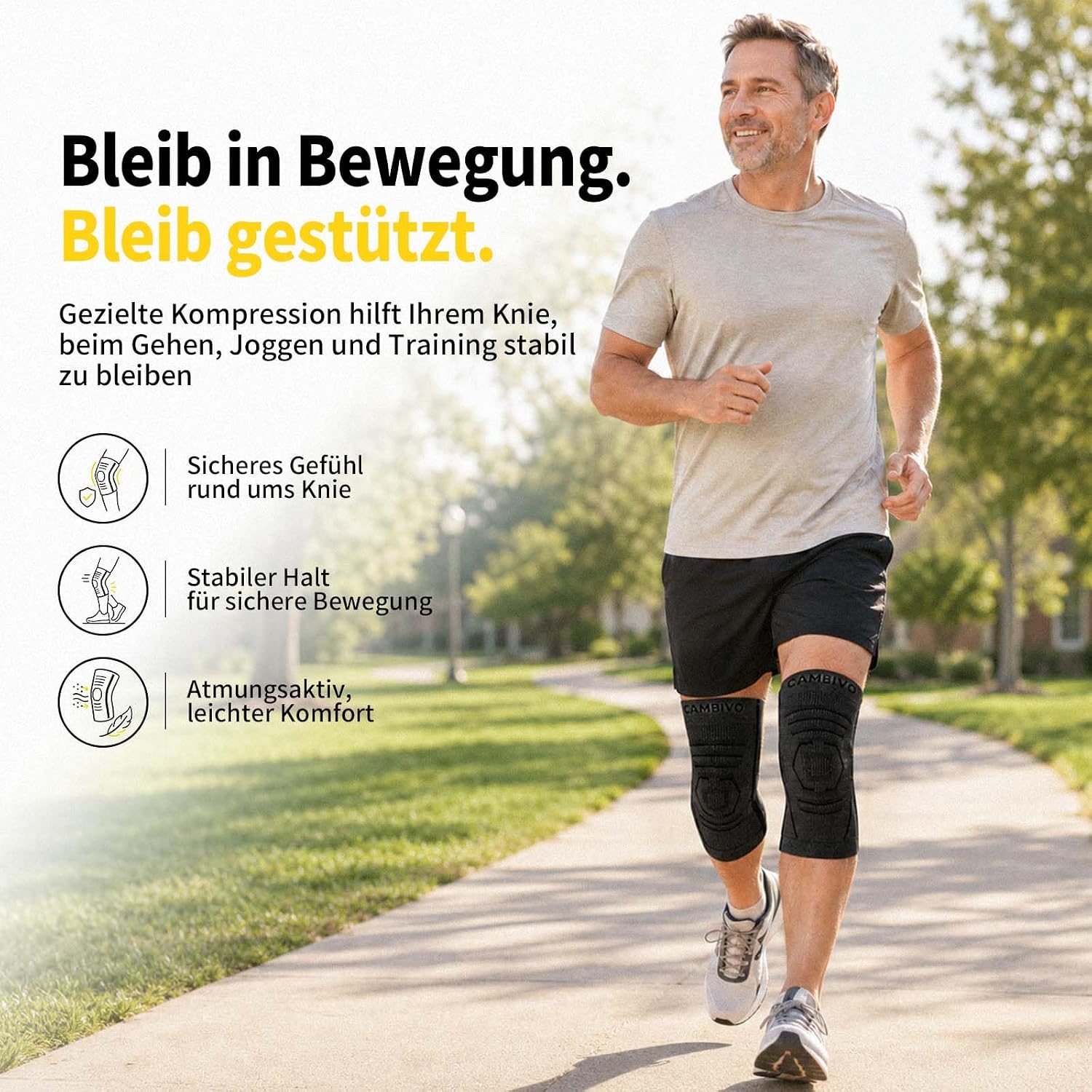 Detalle de CAMBIVO Kniebandage – 2er-Pack Mans/Damen mit Seitens Stabilatoren zur Unterstützung bei Knieschmerzen